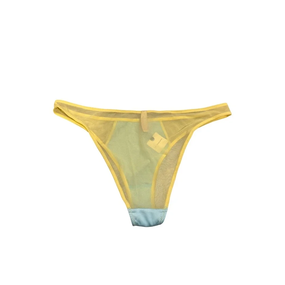 Lyrebird Anthropologie Mesh Satin Bikini Panties Yellow Blue Medium‎ NWT